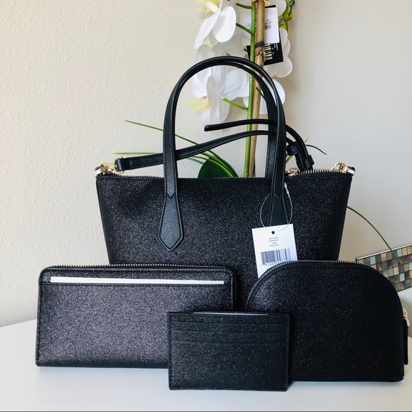 Kate Spade Joeley Small Satchel 4pc Black Glitter - Picture 3 of 8